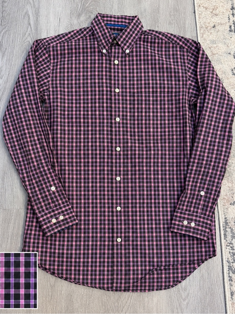 T. HARRIS LONDON Plaid Men Sz M Dress Button Shirt Long Sleeve Black/Purple/Pink